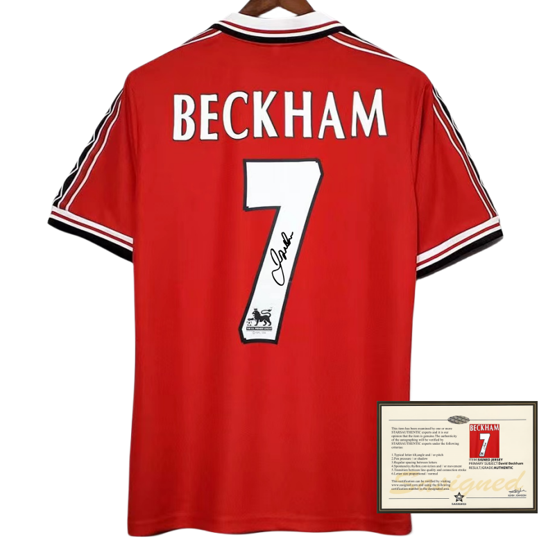 98-99 Beckham football jersey printed signature shirt
