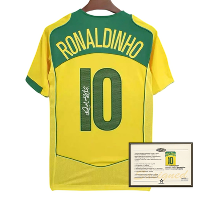 04 Brazil Ronaldinho printed signed football jerseys shirt