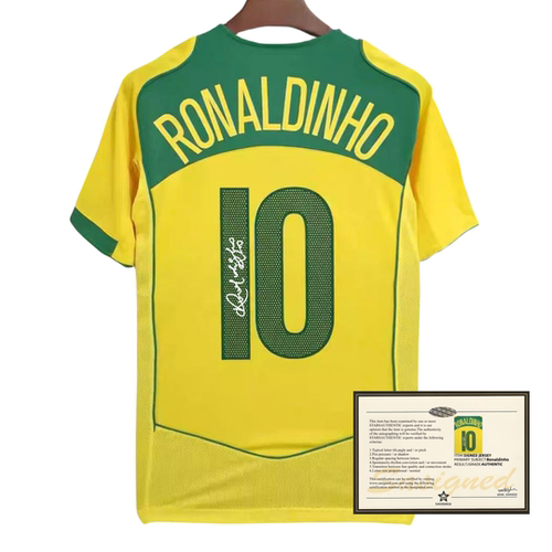 04 Brazil Ronaldinho printed signed football jerseys shirt