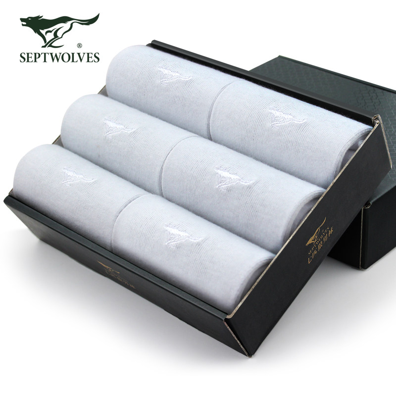 七匹狼袜子男士纯棉袜吸汗薄款中筒商务短袜白色夏季透气透气男袜