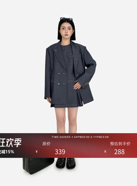 HONORE古月 M*u系女孩 精纺绵羊毛肌理感牛仔时尚套装早春三件套