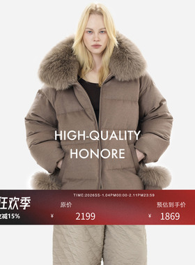 HONORE古月 重磅羊毛LP 真毛领自带手套 落肩长短款90鹅绒羽绒服