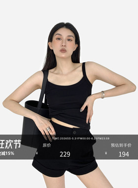 HONORE古月 日常casual T然牛角扣秋冬时髦通勤B搭高腰打底短裤