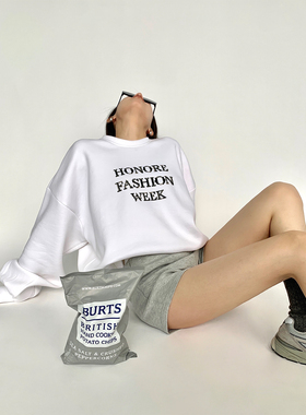 HONORE古月原创 马赛克系列 oversize休闲廓形宽松白色卫衣女春秋