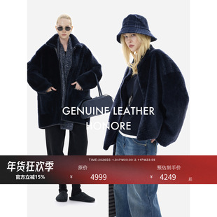 HONORE古月 进口限量 拉贡双面绒长短款 全羊毛皮毛一体外套