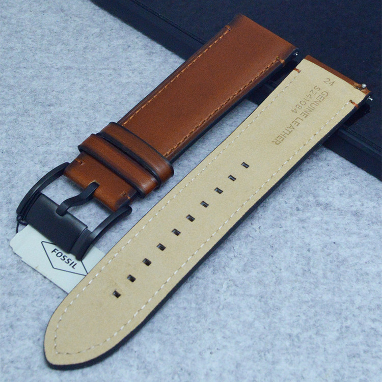 棕色牛皮男士手表带24mm适用于fossil通用表链配件柔软真皮男款黑