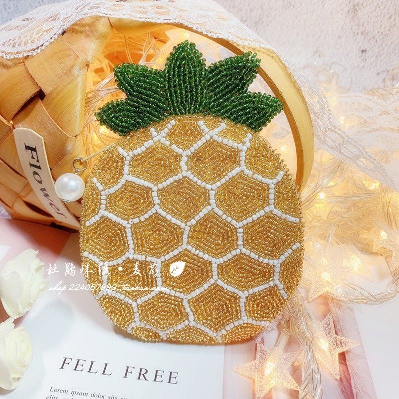 杜鹃珠绣原创设计手工新品甜美ins菠萝串珠卡袋硬币女串珠零钱包