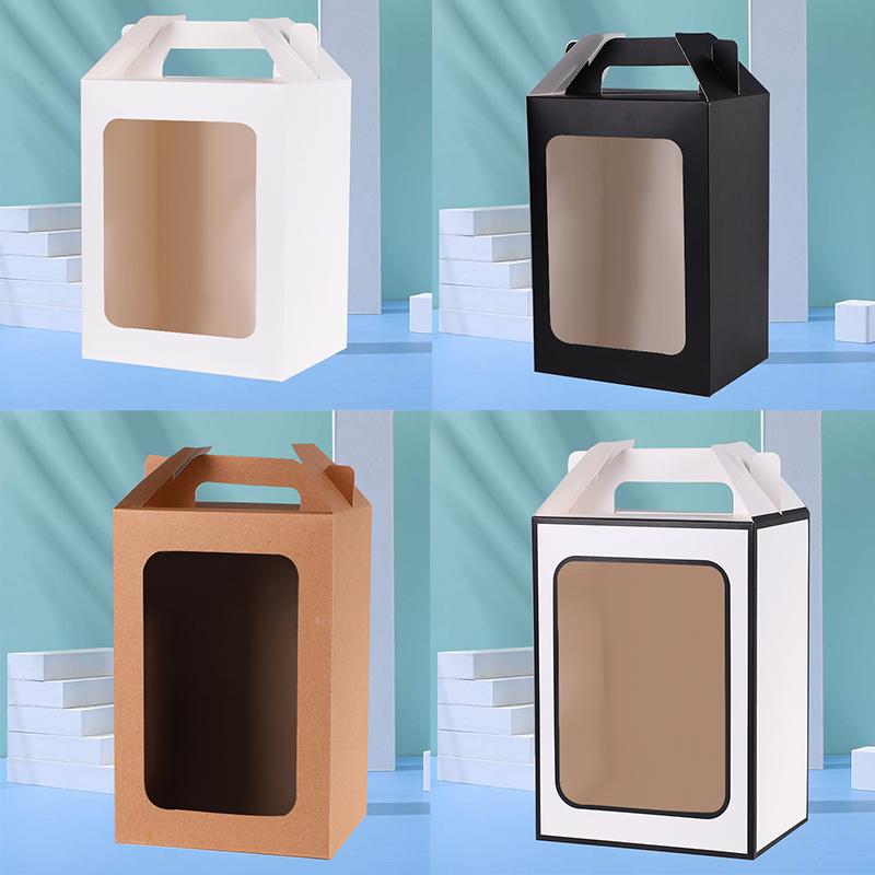 开窗手提盒白色牛皮色花袋成果展示毕业设计包装新款现货咖啡茶饮