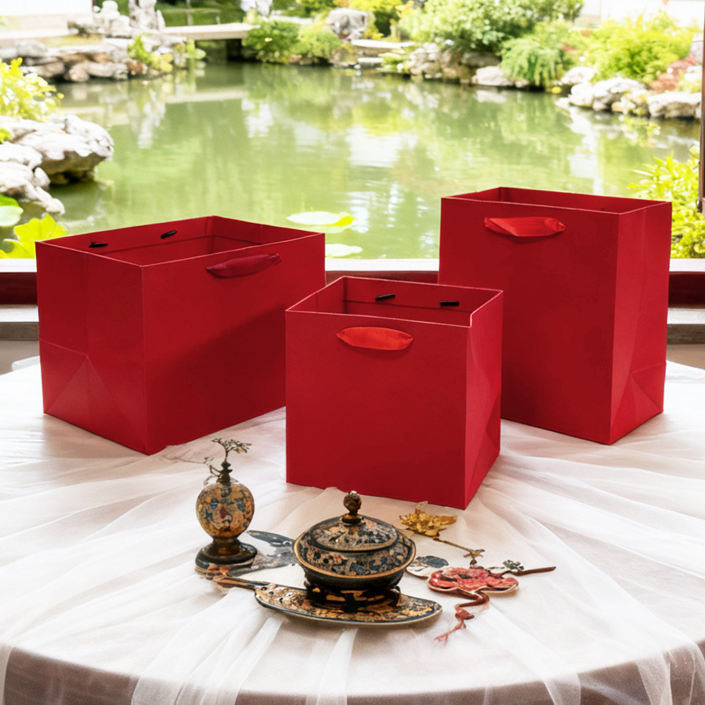 大红色喜庆宽底红色糖果礼物手提袋喜糖袋子纸袋年货回礼品袋结婚