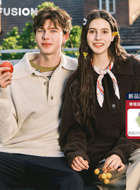 FILA FUSIONFila潮牌情侣款编织衫2025冬季新款休闲 宽松套头毛衣