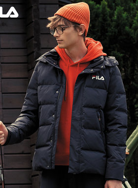 FILA斐乐男子羽绒服2023冬季新款运动短款保暖连帽外套黄景瑜同款