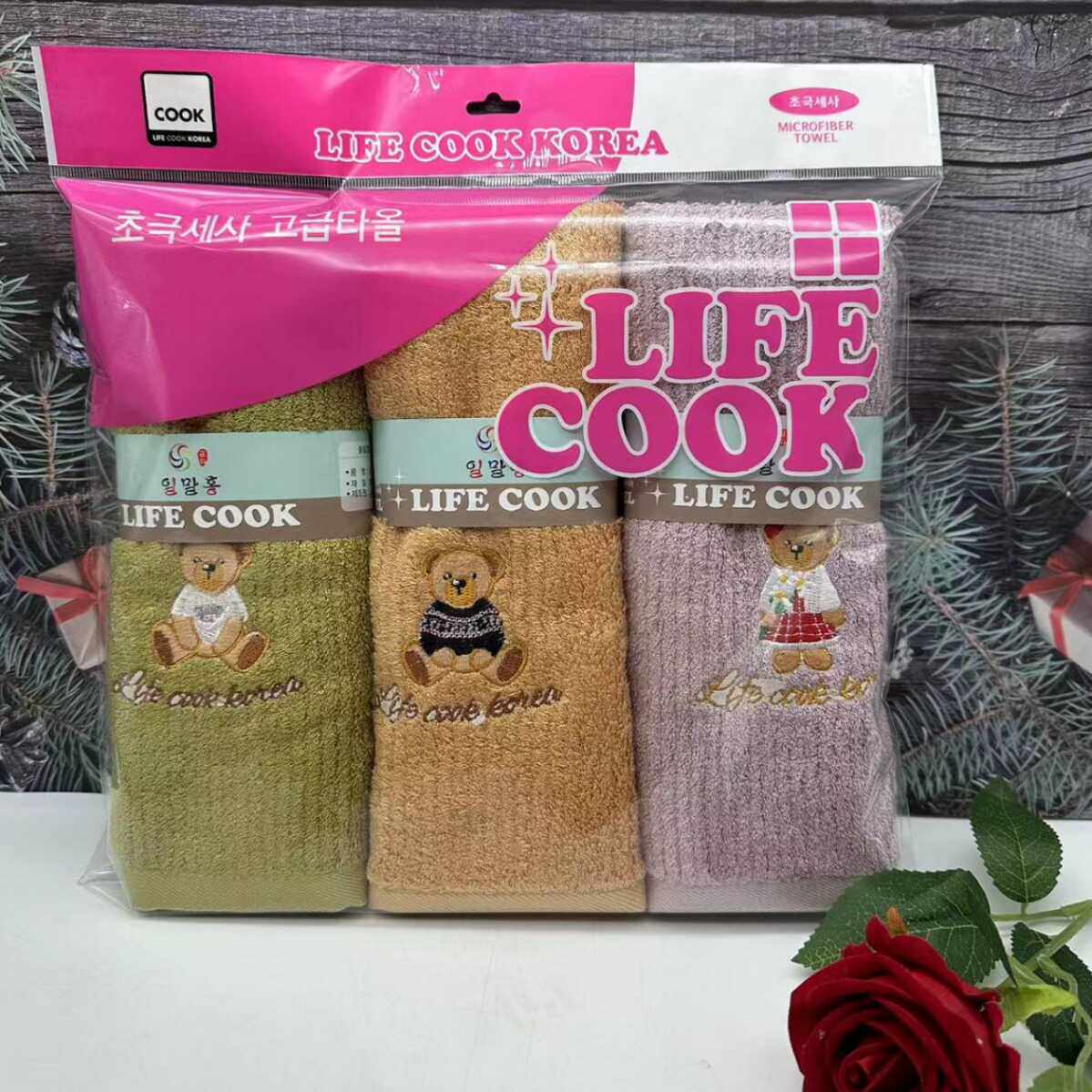 韩国进口泰迪熊纯棉刺绣丝圈毛巾洗脸巾擦手巾干发巾成人儿童3条