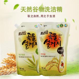 韩国进口爱敬特里奥袋装洗洁精谷物洗涤剂小麦米糠清洗剂1200ml