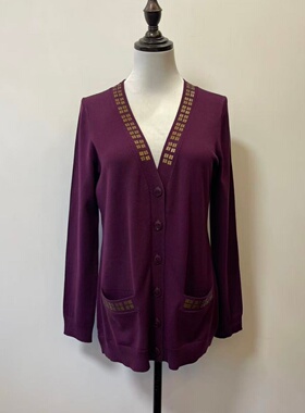 欧美大码女装~120支长纤维真丝P*EN V领长袖针织衫女开衫外套