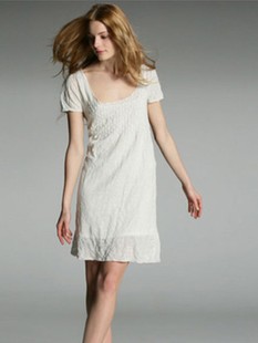 文艺轻休闲~拿捏折花 精纺亚麻MP短袖针织时尚连衣裙 2色【宗逸】