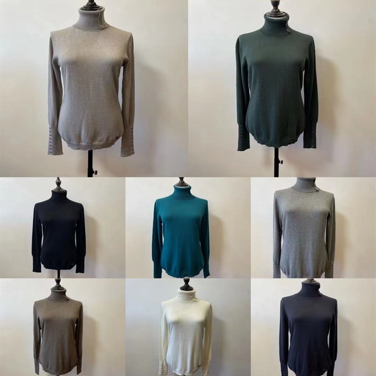 LIU棉混纺套衫高领套头纽扣