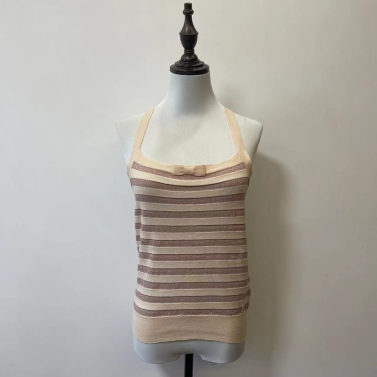 条纹亮丝背心打底背心百搭