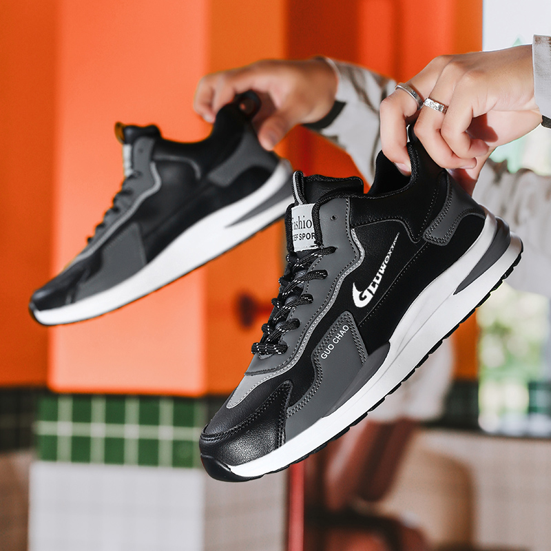 合成鞋业官方旗舰店秋冬皮面休闲鞋男鞋新款加绒款保暖运动跑步鞋