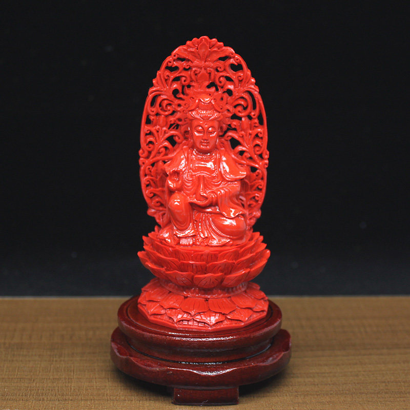 天然朱砂原矿石料工艺品红砂观世音菩提佛像家居玄关佛堂摆件装饰