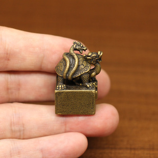 黄铜四大神兽北方玄武铜章子母铜印章龙龟方形迷你仿古小印章摆件