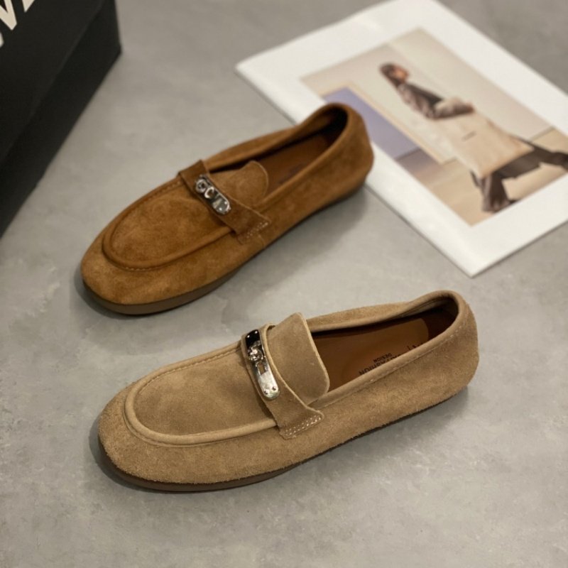 磨砂皮金属扣乐福鞋女鞋2026一脚蹬圆头棕色豆豆鞋懒人鞋休闲单鞋,女鞋,时尚休闲鞋,淘宝优惠券,粉丝福利购,淘宝优惠卷