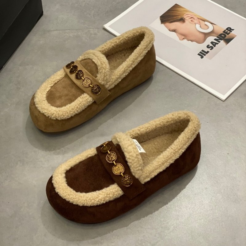 毛毛鞋女款2025新款时尚休闲鞋磨砂增高厚底舒适一脚蹬豆豆鞋加绒,女鞋,时尚休闲鞋,淘宝优惠券,粉丝福利购,淘宝优惠卷