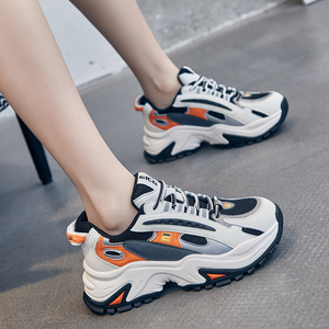 厚底老爹鞋女2023新款秋季ins潮百搭爆款增高阿甘真皮休闲运动鞋