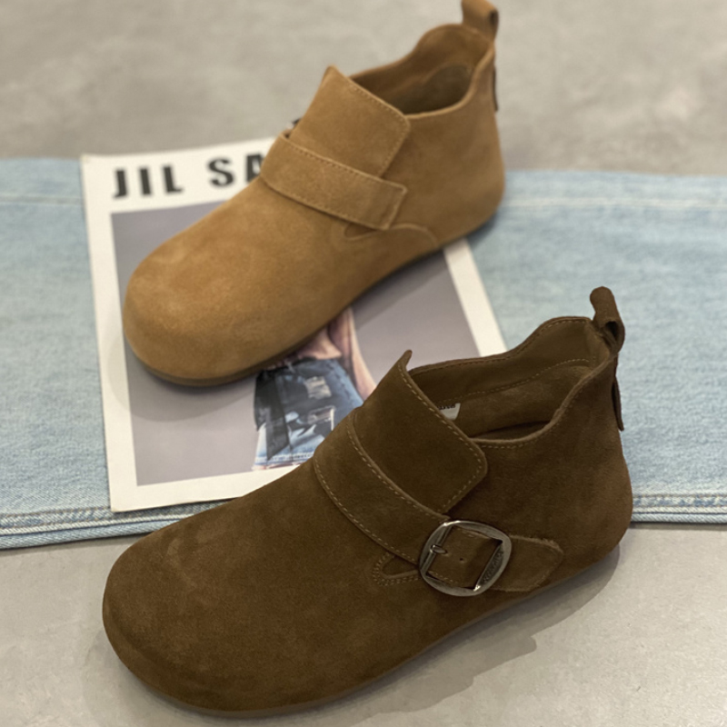 真皮复古勃肯鞋女2024秋新款圆头