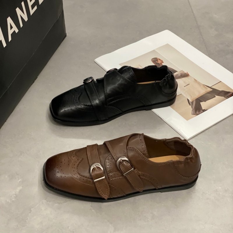英伦风布洛克双扣带雕花小皮鞋女2026休闲圆头时尚单鞋复古休闲鞋,女鞋,时尚休闲鞋,淘宝优惠券,粉丝福利购,淘宝优惠卷
