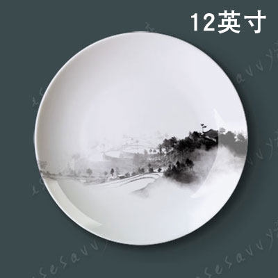 12英寸北欧现代风格黑白装饰盘子客厅餐厅背景墙壁挂盘陶瓷盘摆件