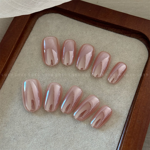 电镀极光海莉腮红穿戴甲ins纯欲腮红学生美甲贴片喷涂预制甲片