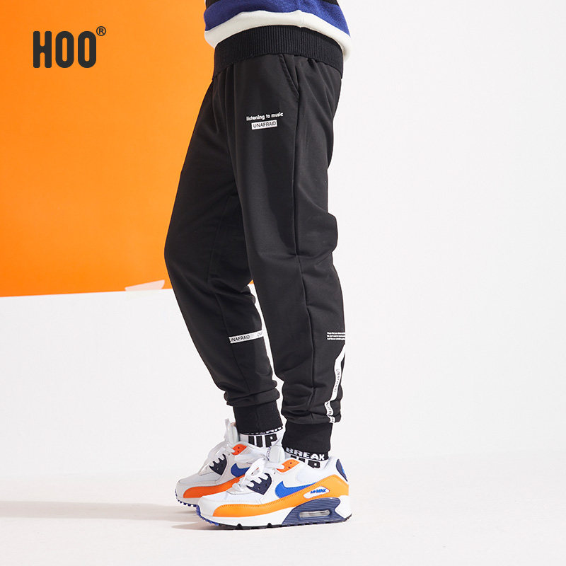 hoo男童加绒休闲运动裤潮童小脚长裤9-12岁男孩子加厚裤子冬新品
