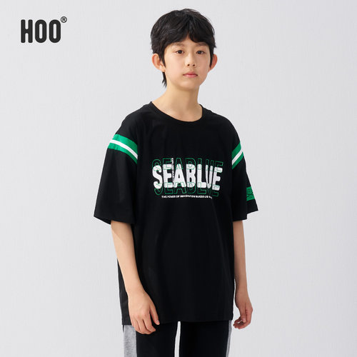 hoo青少年打底衫男童夏装短袖