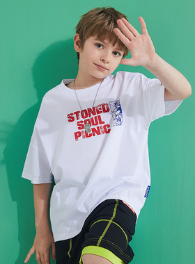 hoo男童短袖T恤白色夏款童装大童上衣半袖男生纯棉夏季学生打底衫