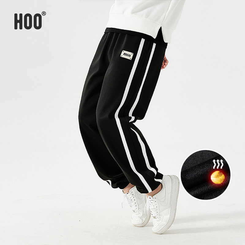 hoo男童加绒裤中大童裤子一体绒冬季青少年加厚运动裤初中生长裤