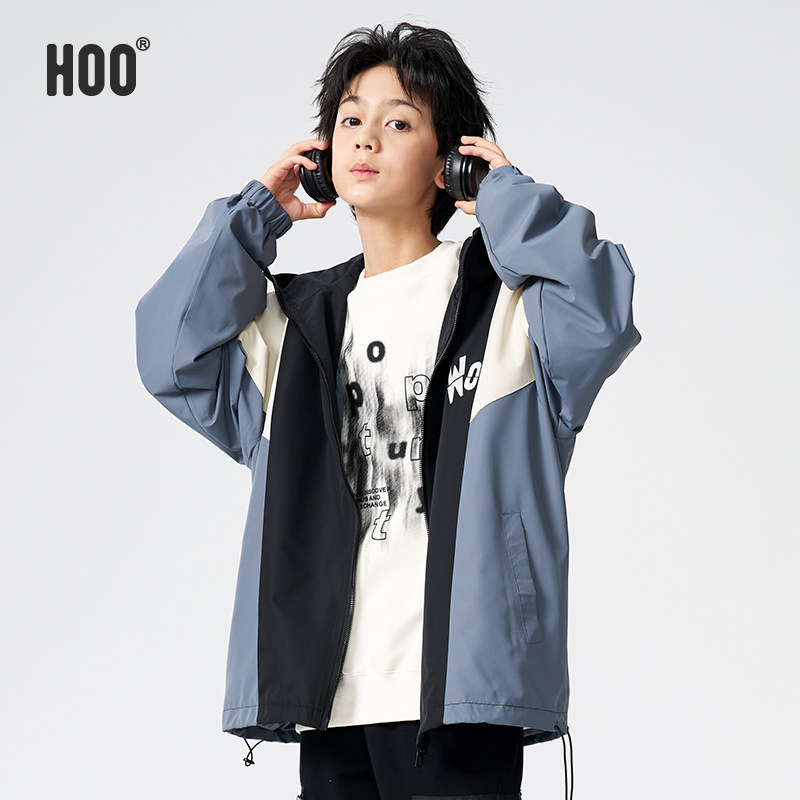 hoo男童秋装2024新款外套大童上衣潮帅气时髦青少年连帽风衣男生