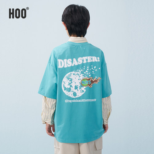 hoo大男童t恤短袖初中生纯棉夏装学生儿童宽松半袖青少年潮牌上衣