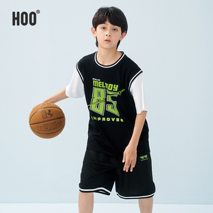 hoo男童夏装套装痞帅2024新款中大童运动服初中生短袖T恤裤子夏天