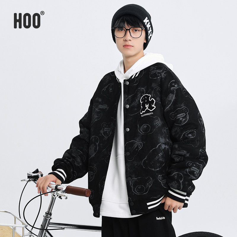 hoo男童棉服冬季初中学生儿童秋冬外套中大童夹棉棒球服青少年潮