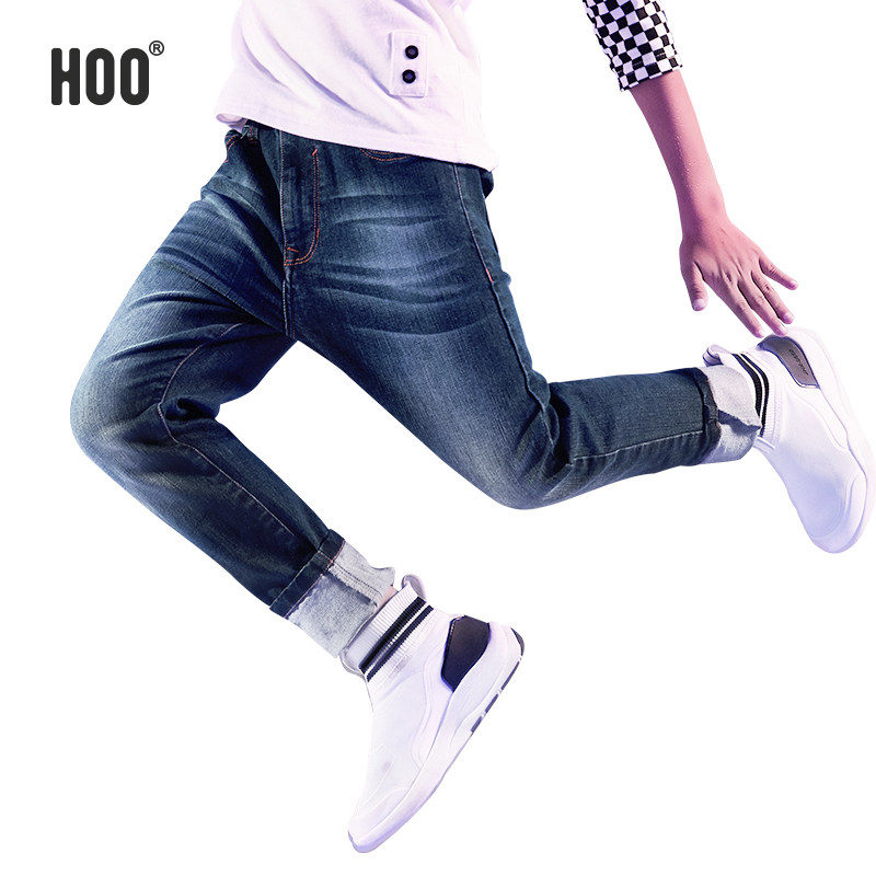 hoo童装男童牛仔裤春秋新款儿童裤子 中大童韩版洋气秋装直筒长裤