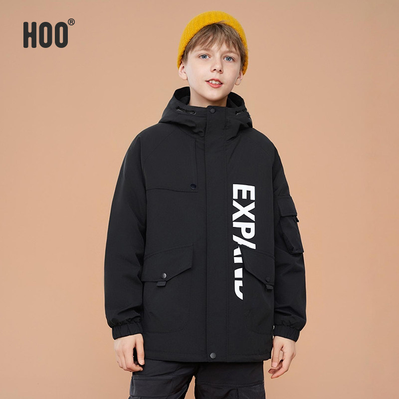 hoo男童棉衣冬季加厚外套青少年夹棉秋冬棉服初中生大童带帽棉袄