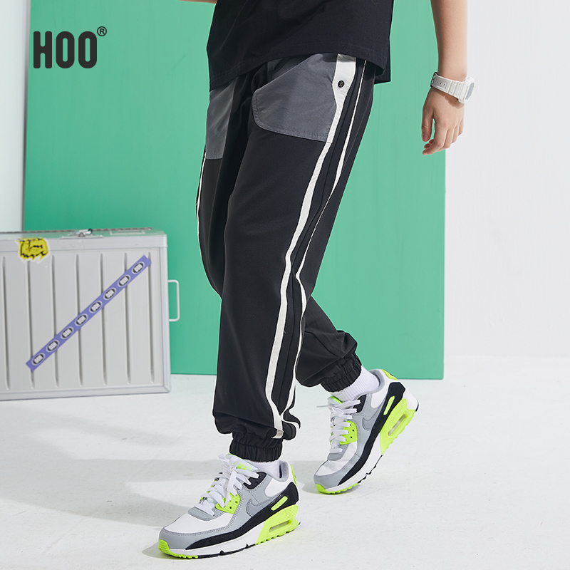 hoo男童裤子潮帅气时髦儿童运动休闲裤 中大童韩版洋气宽松卫裤潮