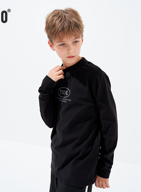 hoo中大童半高领打底衫男童长袖T恤秋冬季白色儿童磨毛上衣童装