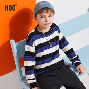 hoo断码儿童加绒针织衫男童毛衣冬季加厚保暖 中大童圆领套头上衣