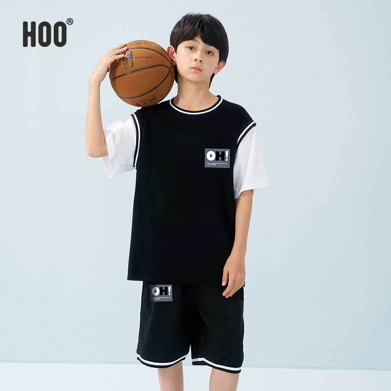 hoo男童短袖套装夏季男大童t恤短裤两件套青少年休闲运动服初中生
