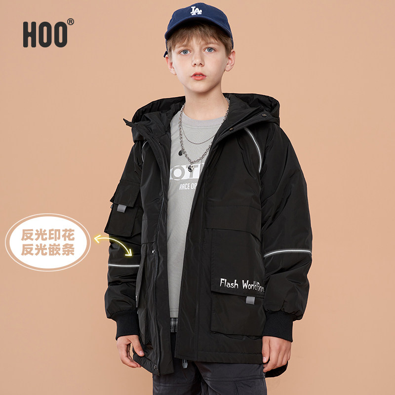 hoo童装男童棉服加厚冬季中大童棉衣带帽保暖外套儿童棉袄学生冬