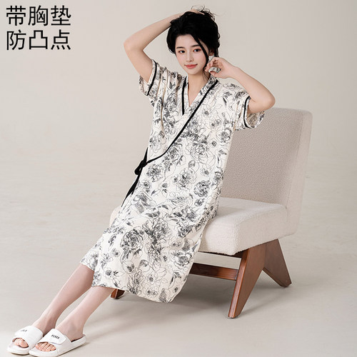 带胸垫一体式和服睡裙女夏季短袖