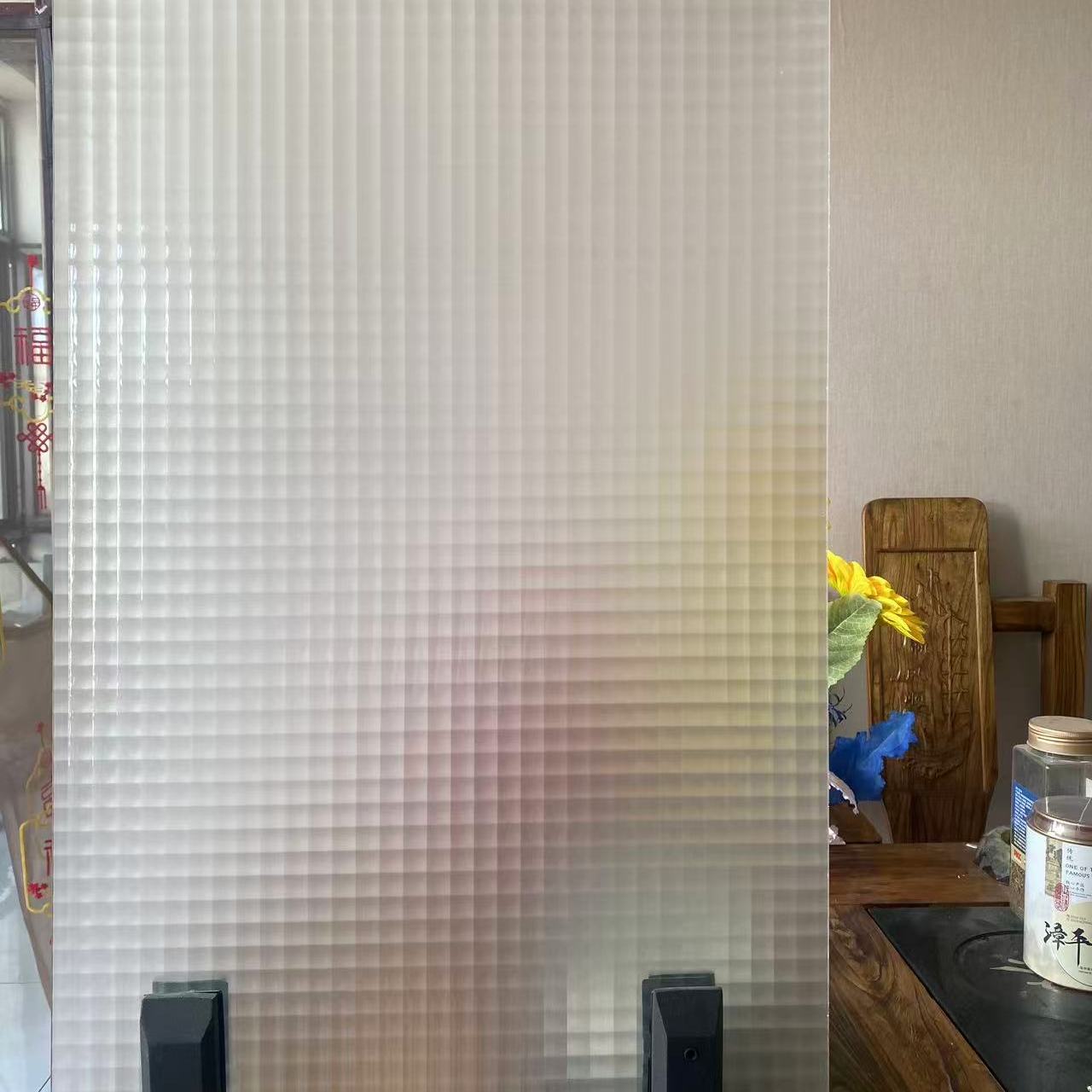 超白双方格钢化玻璃水晶隔断超白格子油砂卫生间门圆形屏风半墙定