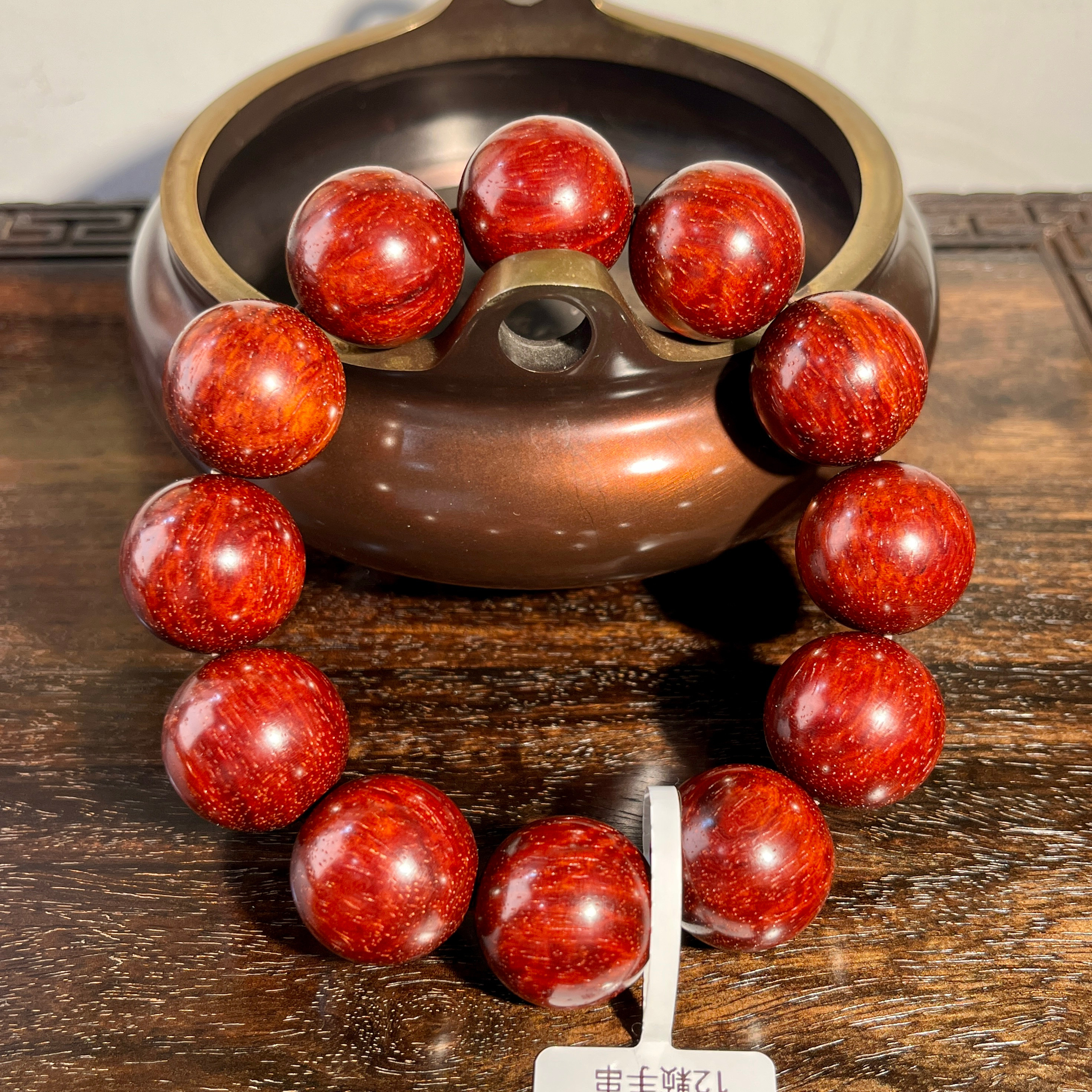 印度小叶紫檀（檀香紫檀）水波纹理&middot;琴料&middot;手串&middot;20mm高精工正圆