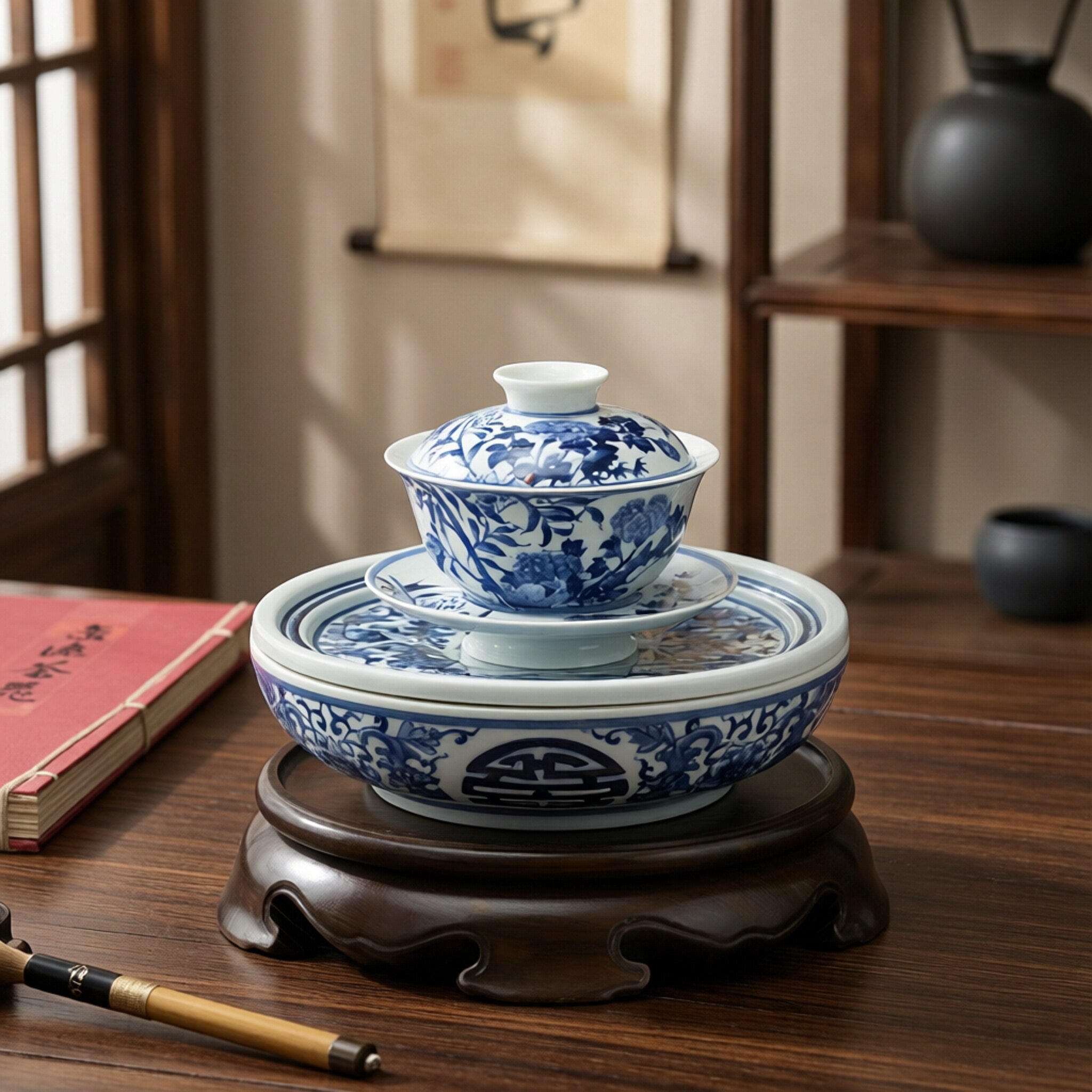 贵和祥景德镇青花储水式茶盘